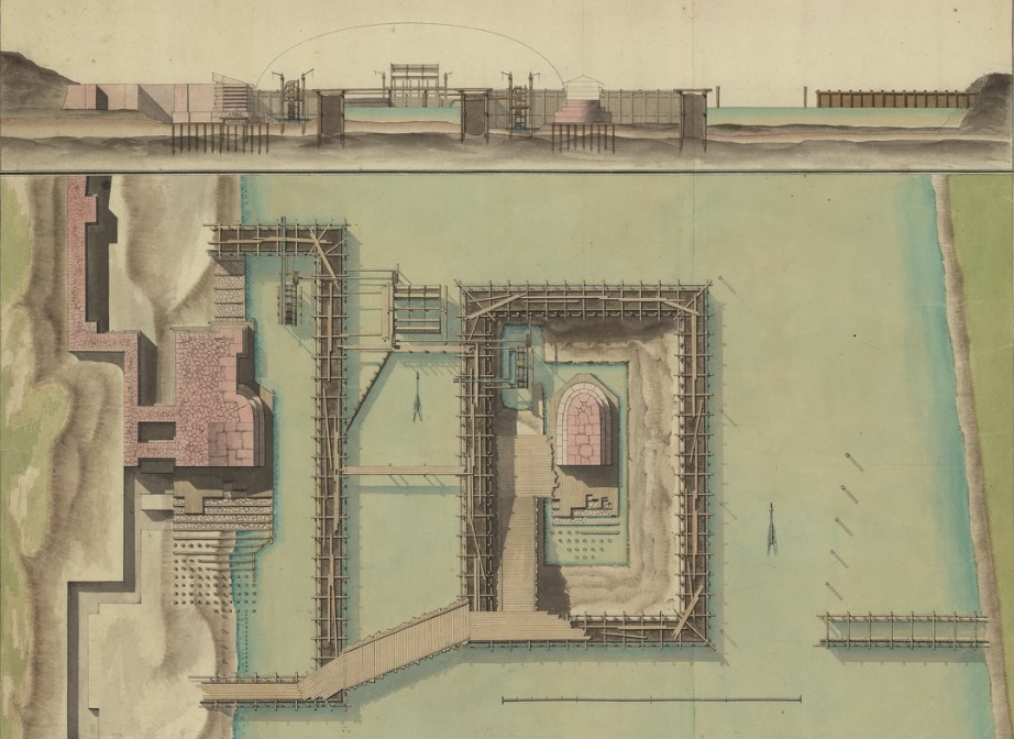Plan des travaux du pont de Neuilly en novembre 1768 par Perronet.