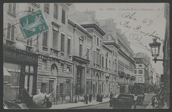 Carte postale représentant la façade de l'École nationale des ponts et chaussées rue des Saints-Pères à Paris