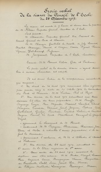 Délibérations du conseil de l'École des ponts et chaussées n°10. Séance du 28 décembre 1917.